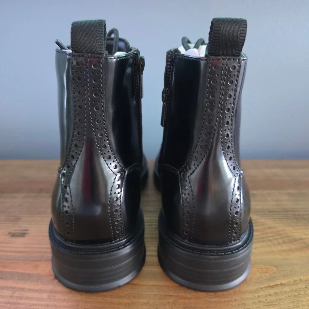 Vince Camuto Mens Jaycob Wingtip Boots Black Leather Lace Up Side Zip 8M